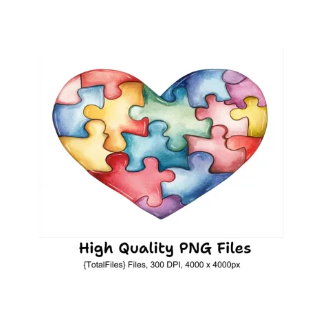 Colorful Puzzle Heart Clipart Bundle