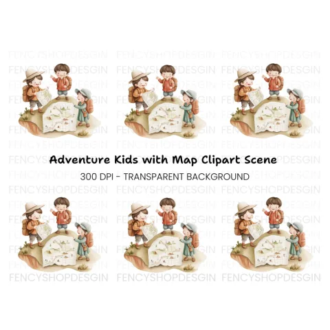 Happy Kids Exploring Map Clipart Bundle
