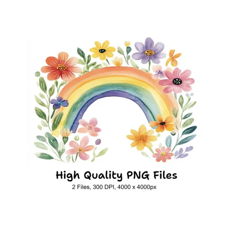 Vibrant Rainbow Floral Arch Clipart Bundle