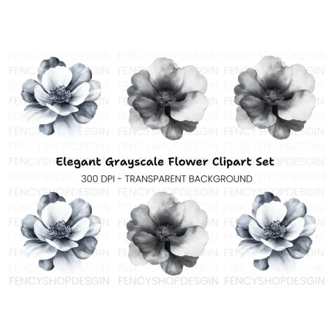 Stunning Monochrome Peony Clipart Bundle