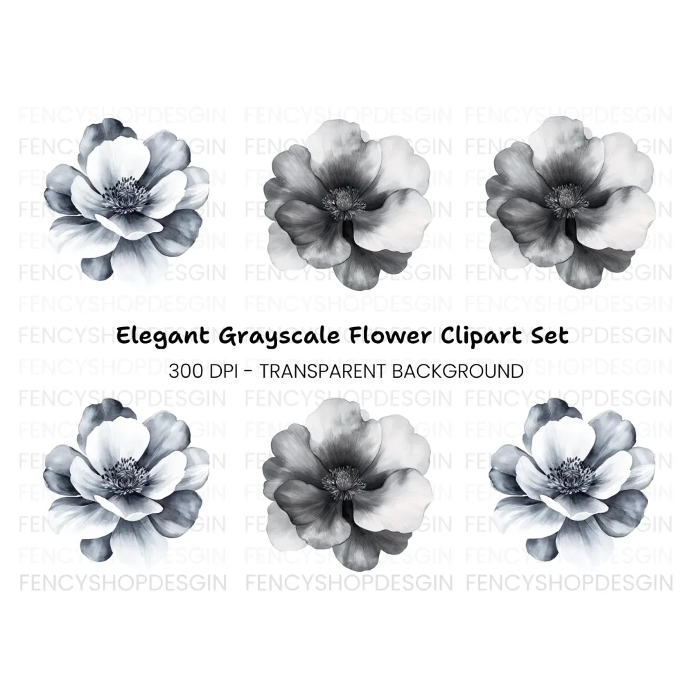 Stunning Monochrome Peony Clipart Bundle