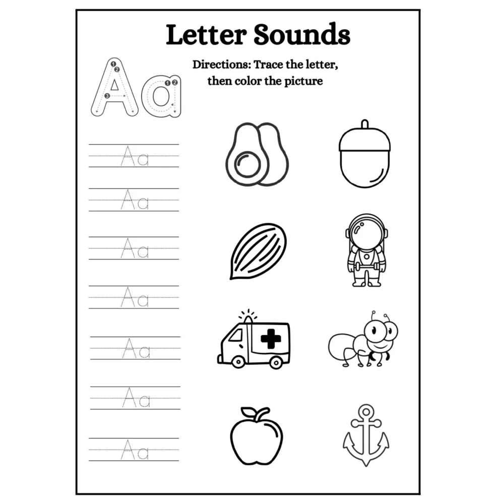 Letter Sounds Tracing Coloring Worksheets a to Z