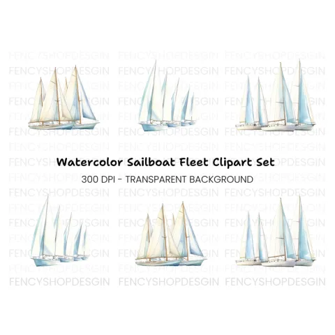 Sailboat Fleet Clipart Bundle