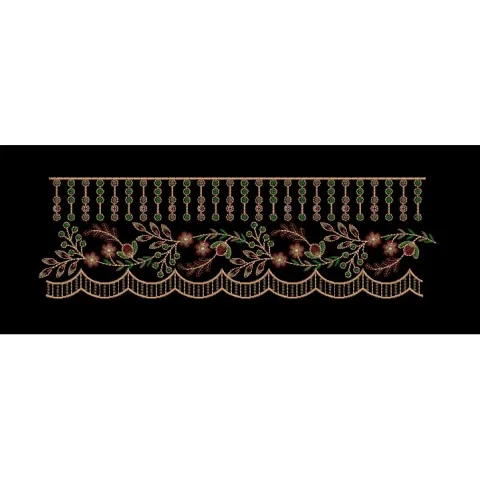 Hanging Bead Floral Scallop Border Black & Gold Embroidery Design