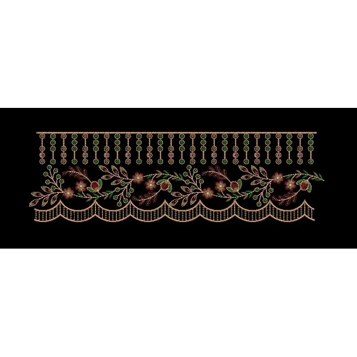 Hanging Bead Floral Scallop Border Black & Gold Embroidery Design