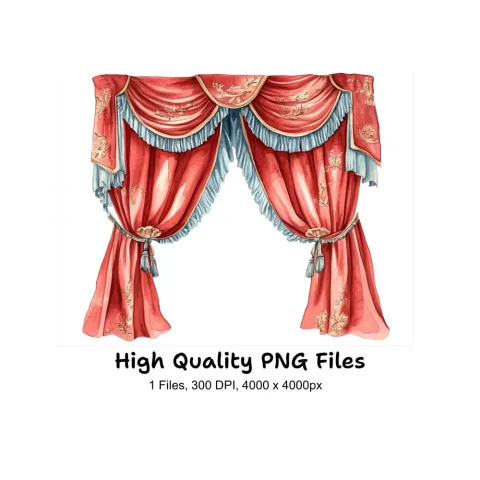 Elegant Red and Gold Curtains Clipart Bundle