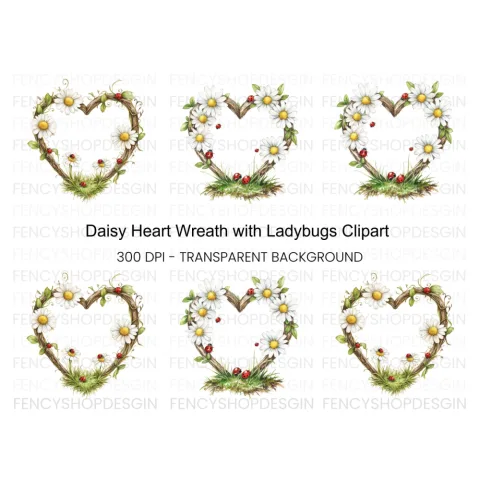 Daisy and Ladybug Heart Frames Clipart Bundle