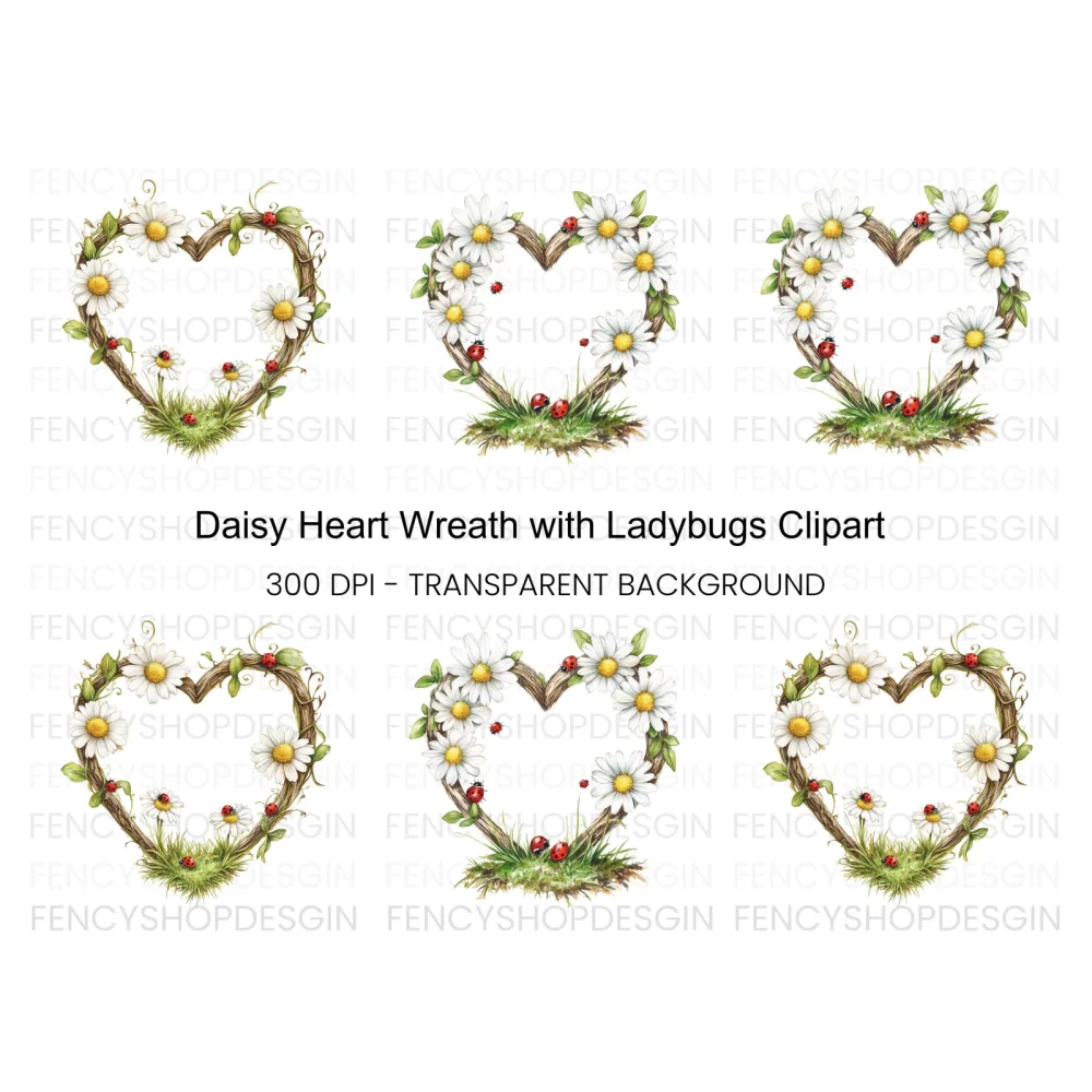Daisy and Ladybug Heart Frames Clipart Bundle