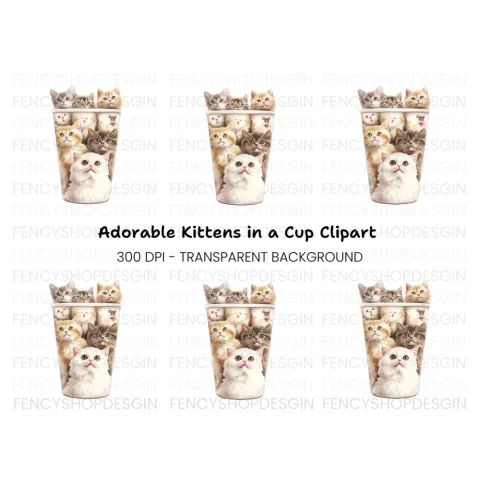 Kitten in Cup Clipart Bundle