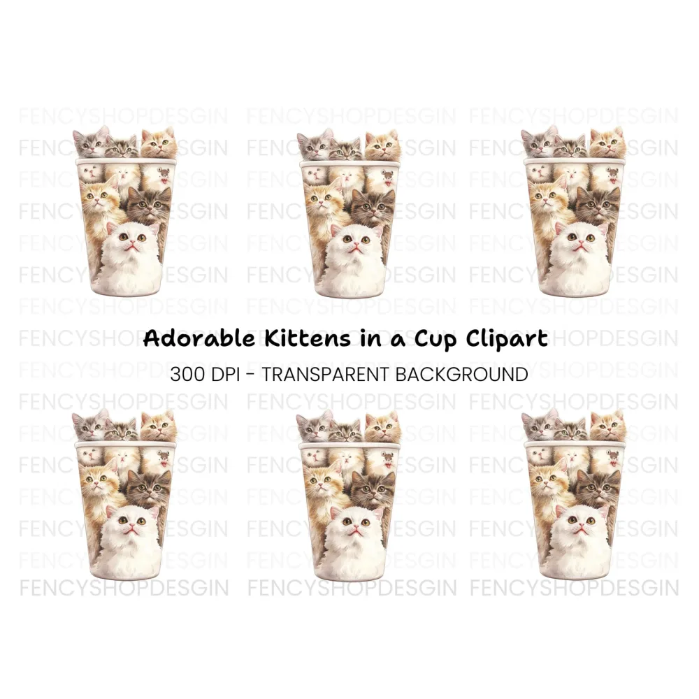 Kitten in Cup Clipart Bundle