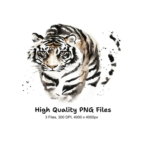 Ink Wash Tiger Clipart Bundle
