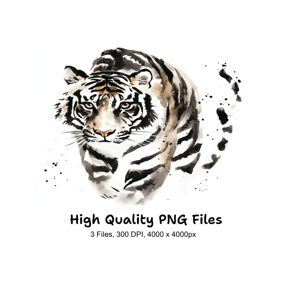 Ink Wash Tiger Clipart Bundle