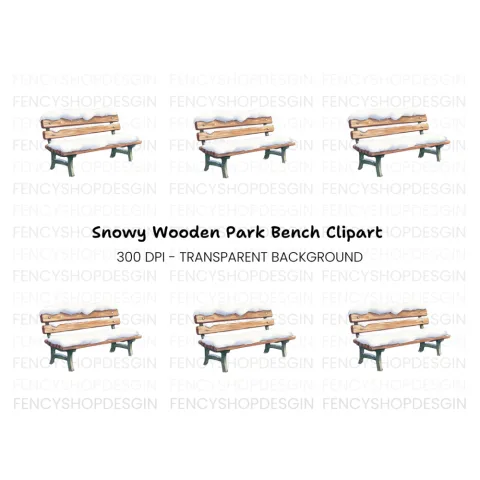Snowy Wooden Park Bench Clipart Bundle