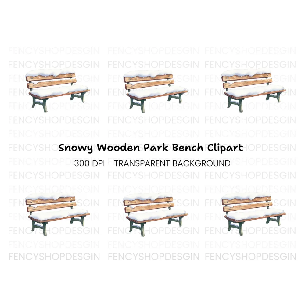 Snowy Wooden Park Bench Clipart Bundle