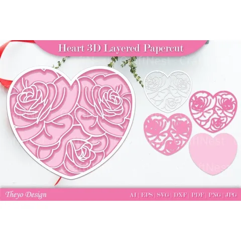 Heart D Layered Papercut SVG Bundle