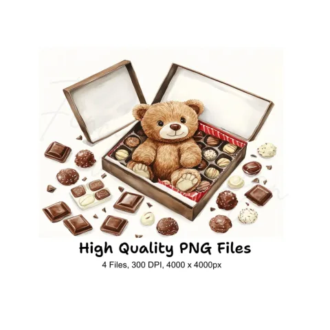 Teddy Bear with Chocolate Box Clipart Bundle