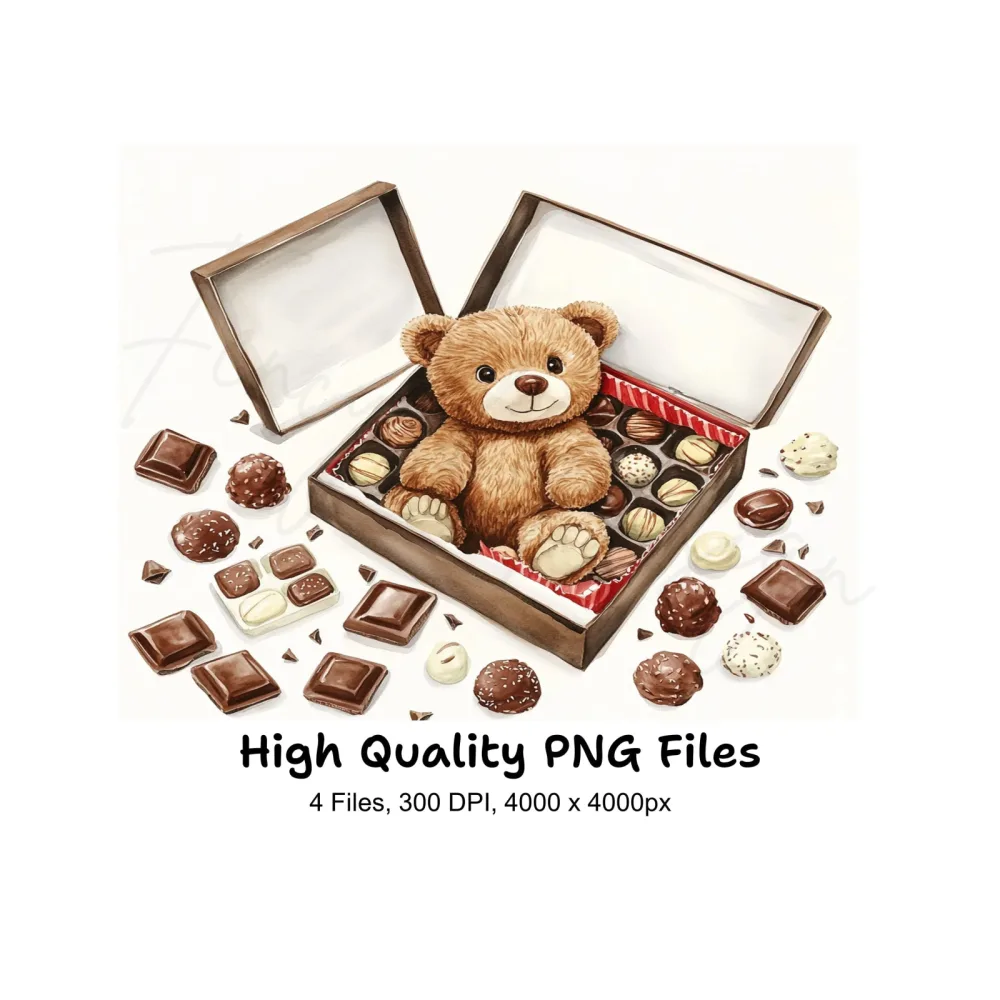 Teddy Bear with Chocolate Box Clipart Bundle