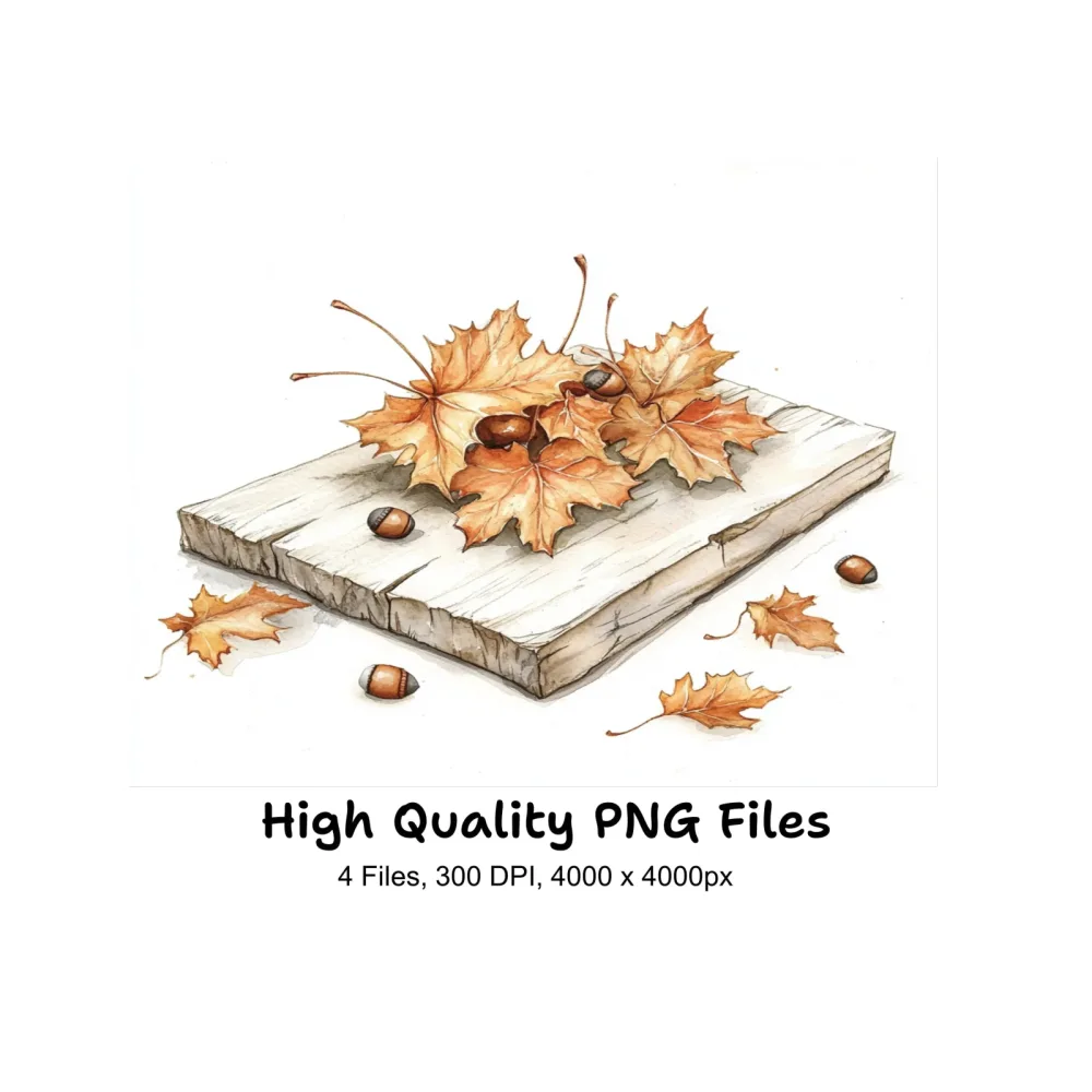 Autumn Leaves and Acorns on Wood Clipart Bundle