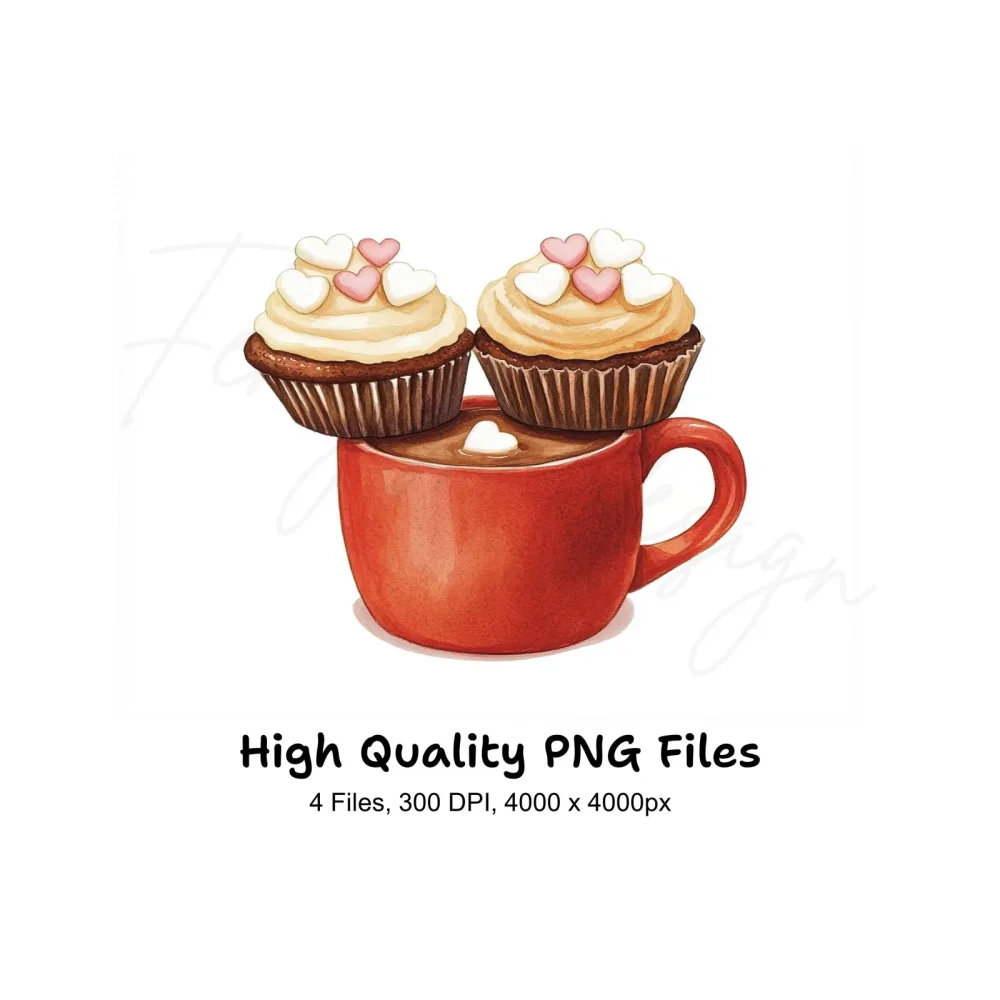 Valentine's Day Cupcake Hot Cocoa Clipart Bundle