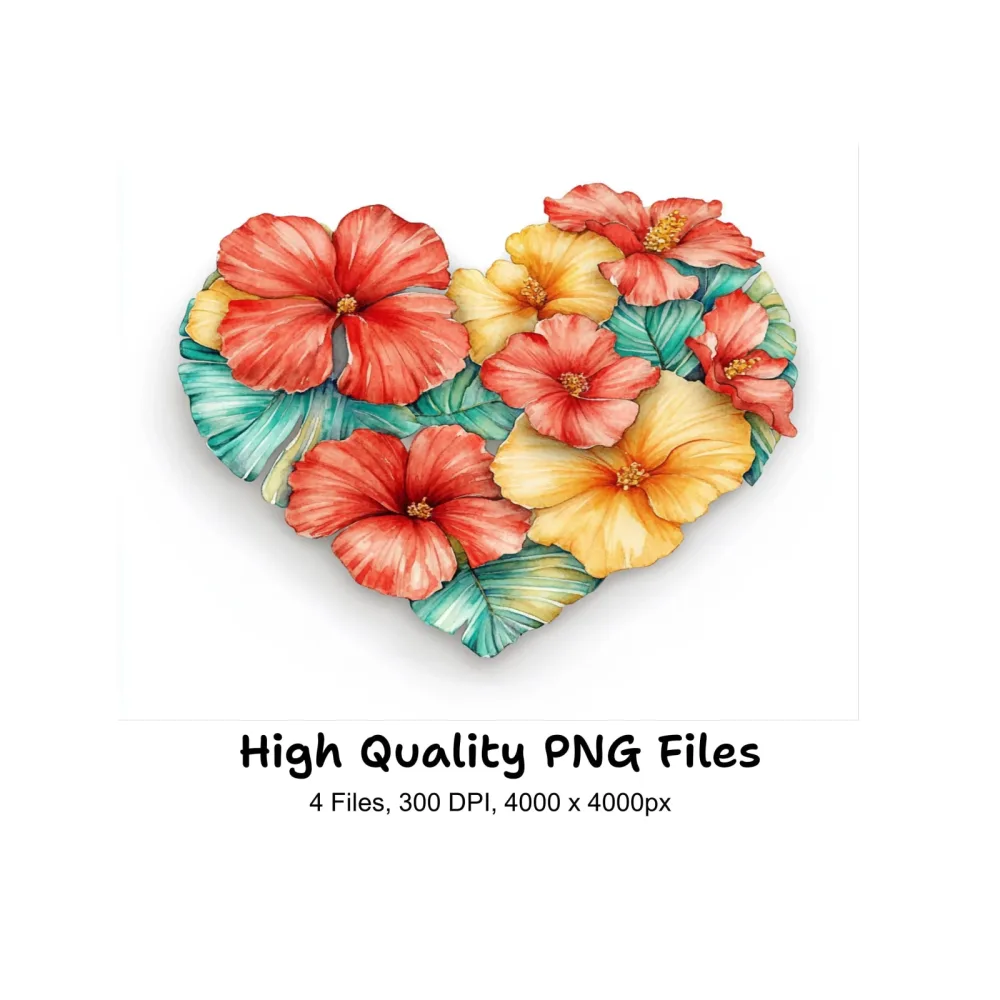 Hibiscus Heart Clipart Bundle