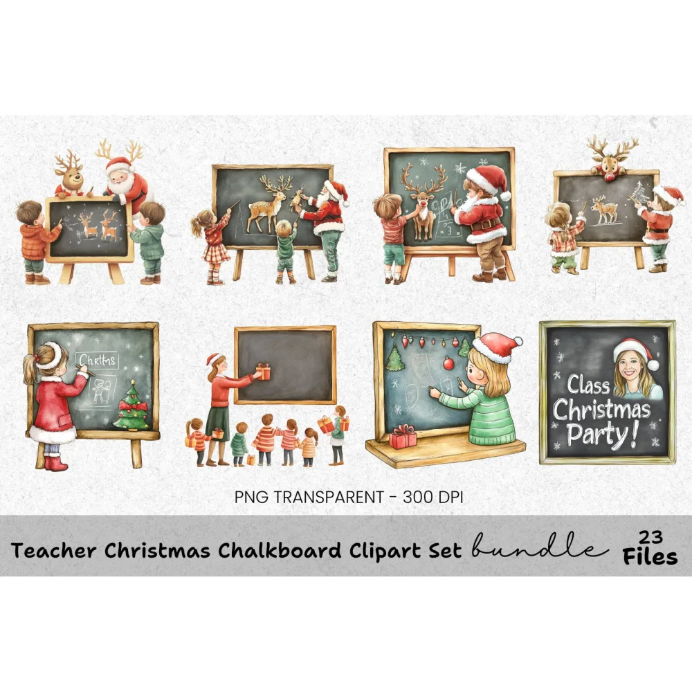 Christmas School Chalkboard Clipart Bundle