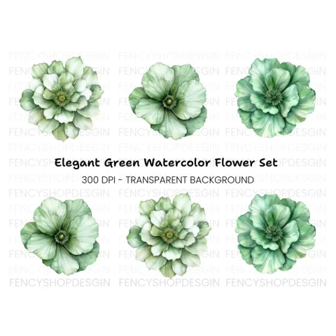 Elegant Green Peony Flower Clipart Bundle