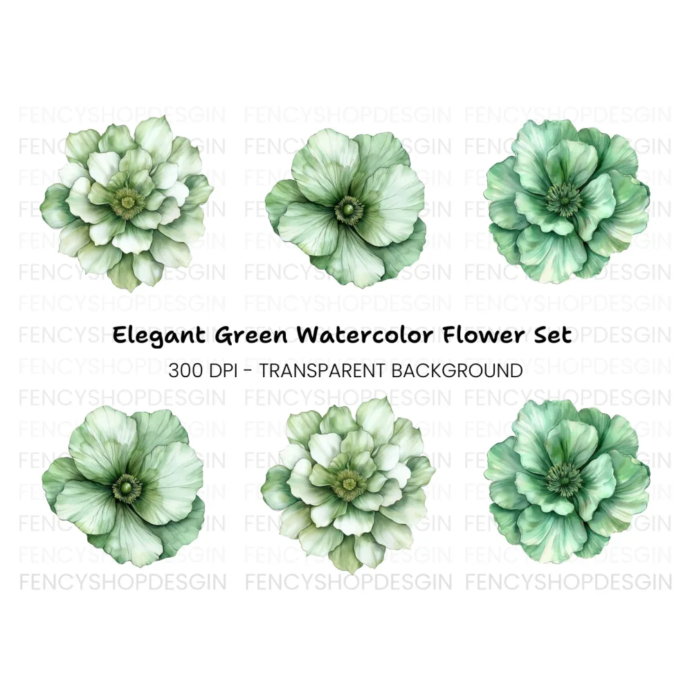 Elegant Green Peony Flower Clipart Bundle