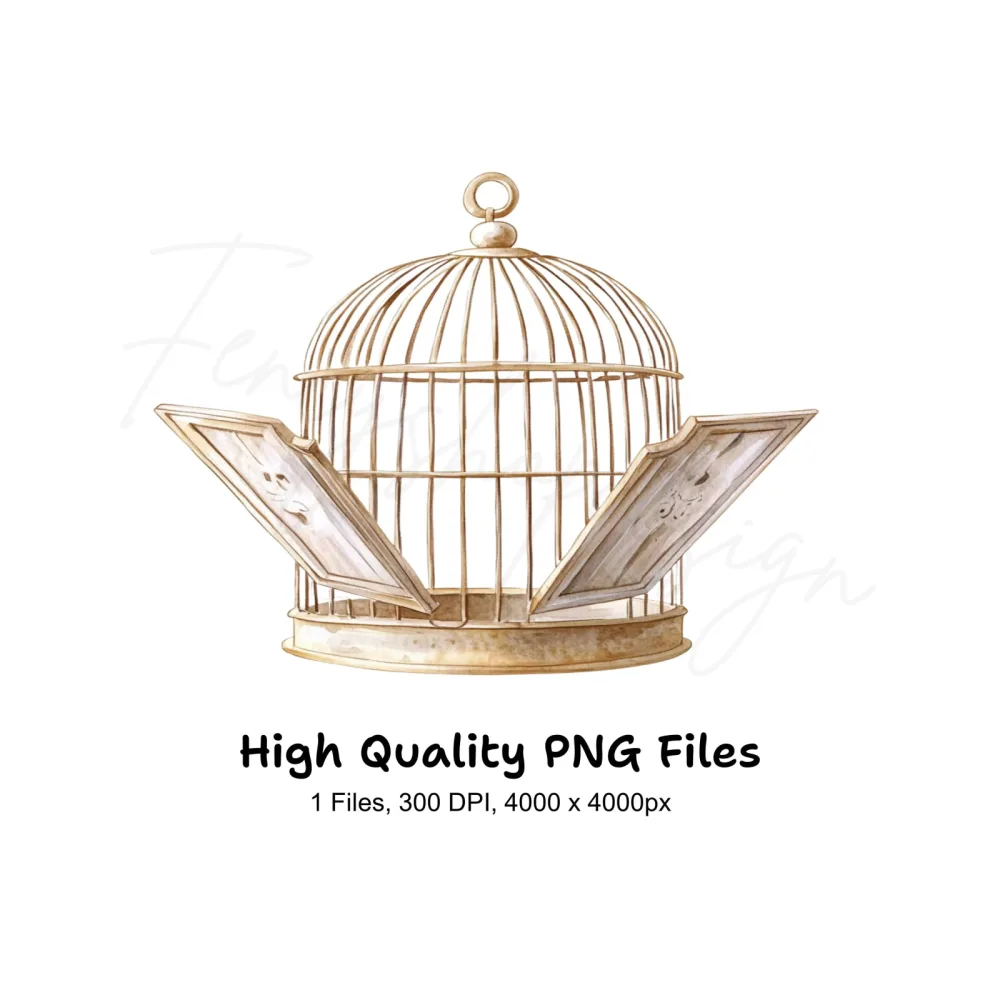 Open Vintage Bird Cage Clipart Bundle