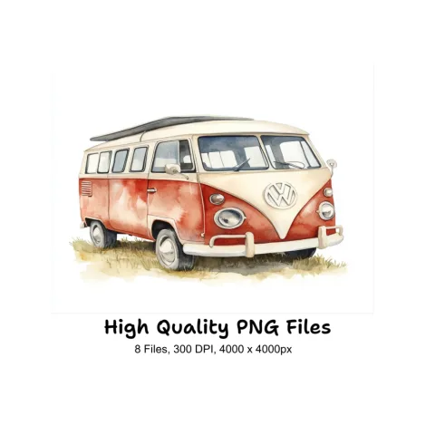 Vintage Camper Van Clipart Bundle