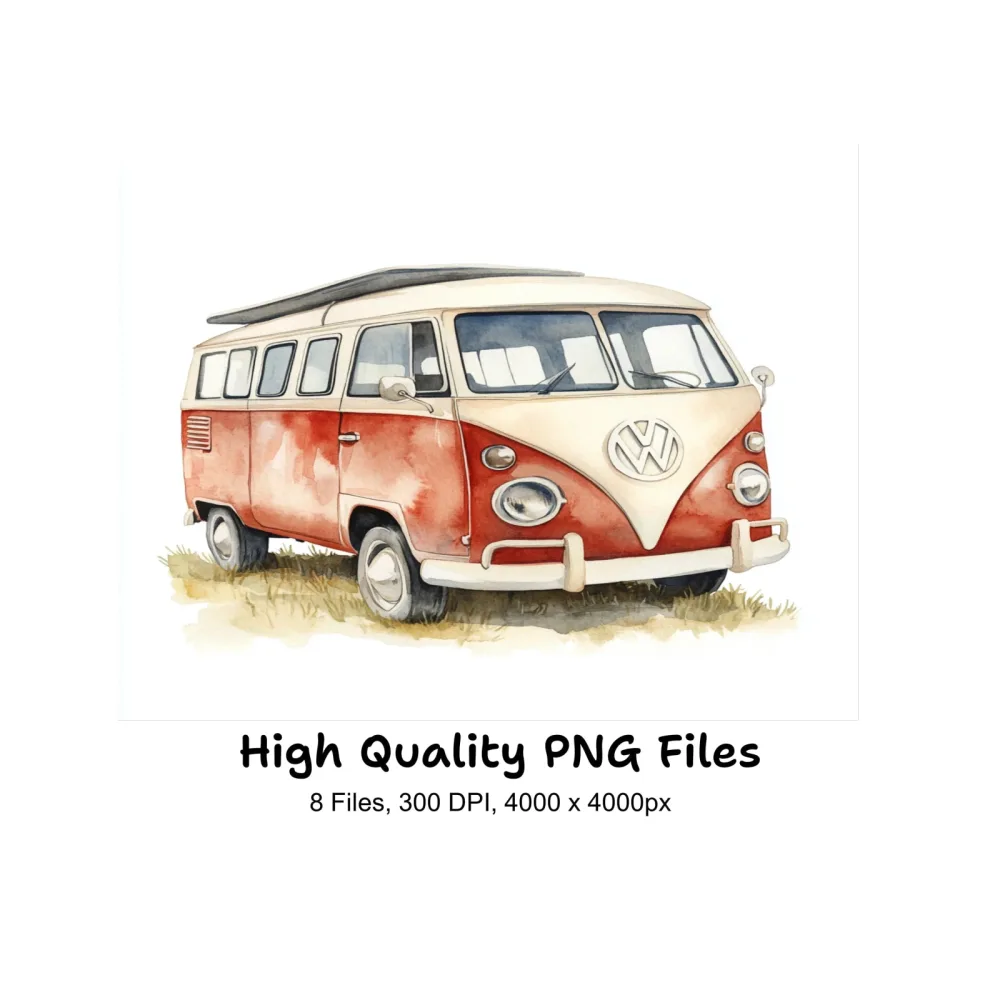 Vintage Camper Van Clipart Bundle