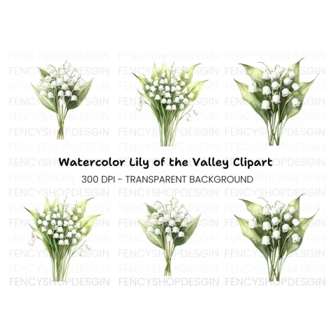 Fresh Lily of the Valley Bouquet Clipart Bundle
