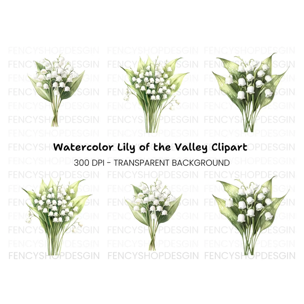 Fresh Lily of the Valley Bouquet Clipart Bundle