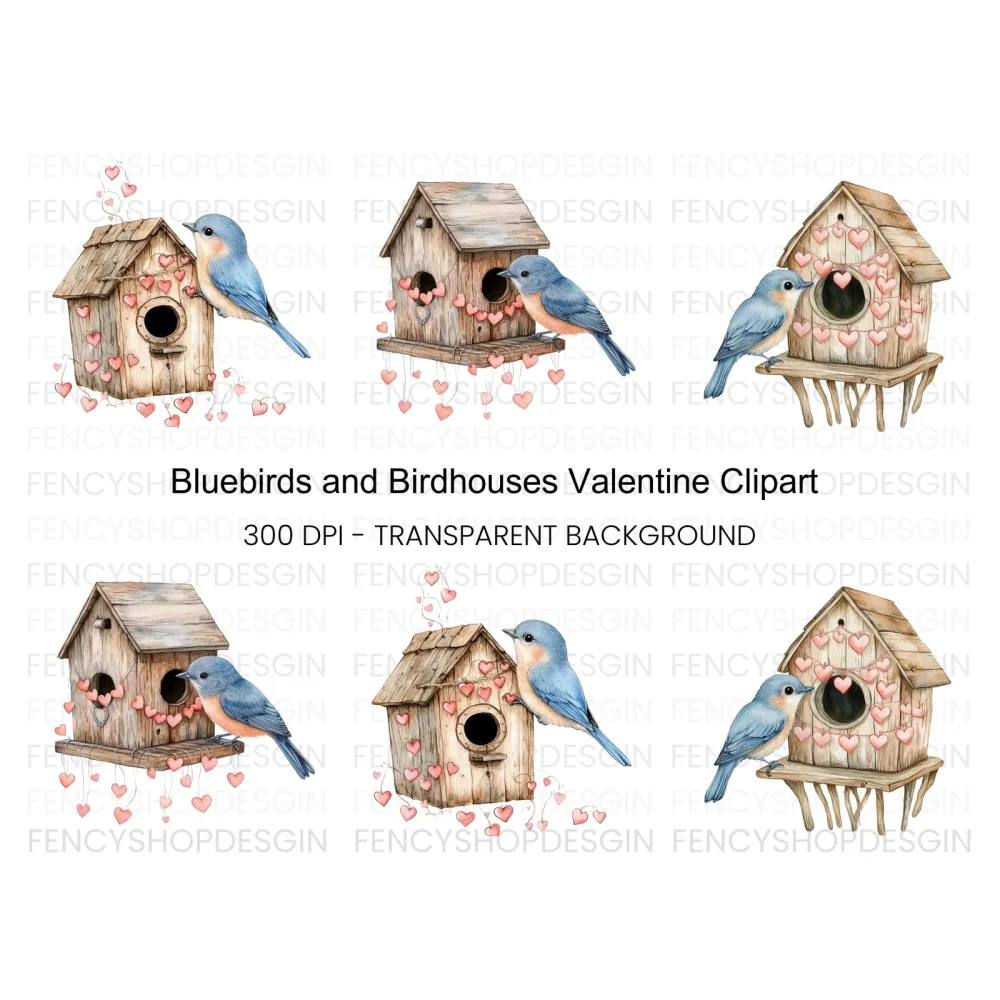 Bluebirds and Birdhouses Clipart Bundle
