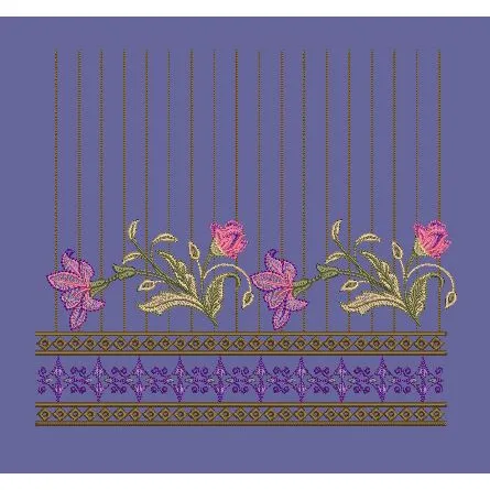 Pink Floral Border with Stripes Embroidery Design