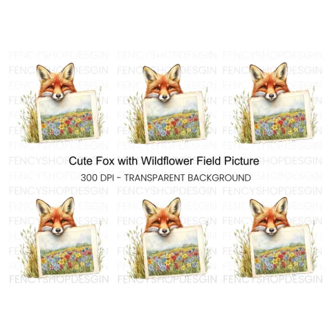 Fox and Wildflower Field Clipart Bundle