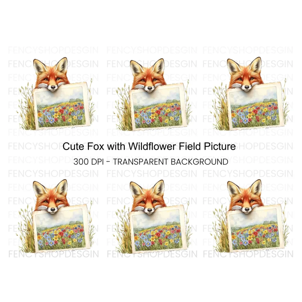 Fox and Wildflower Field Clipart Bundle