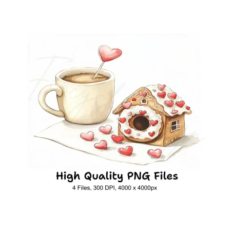 Valentine's Day Gingerbread House Clipart Bundle