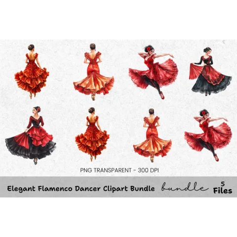 Elegant Flamenco Dancer Clipart Bundle