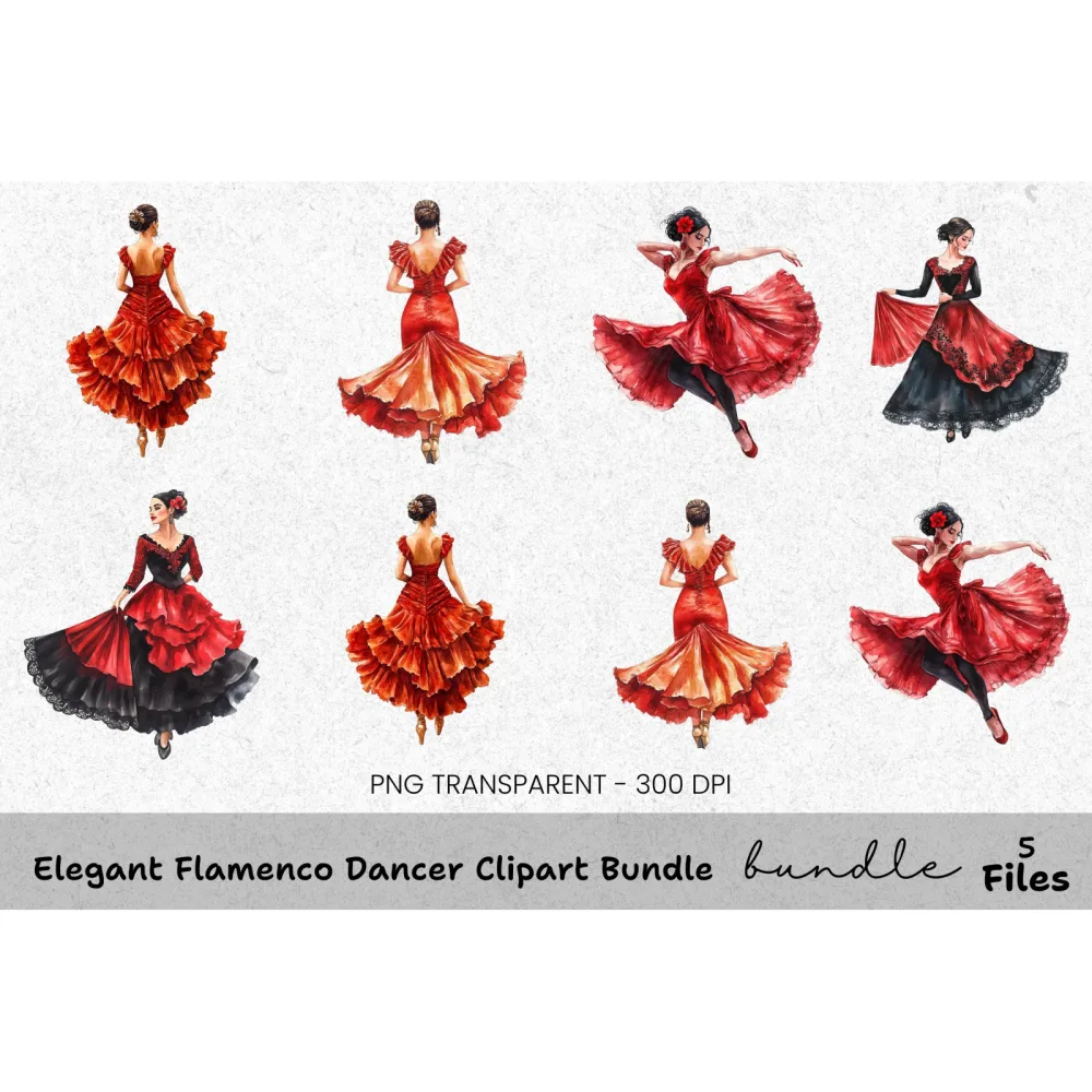 Elegant Flamenco Dancer Clipart Bundle