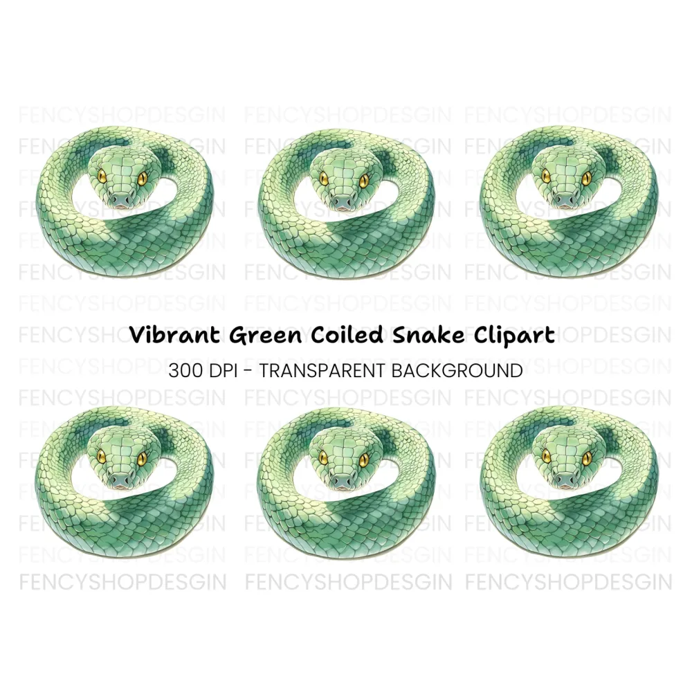 Green Snake with Yellow Eyes Clipart Bundle