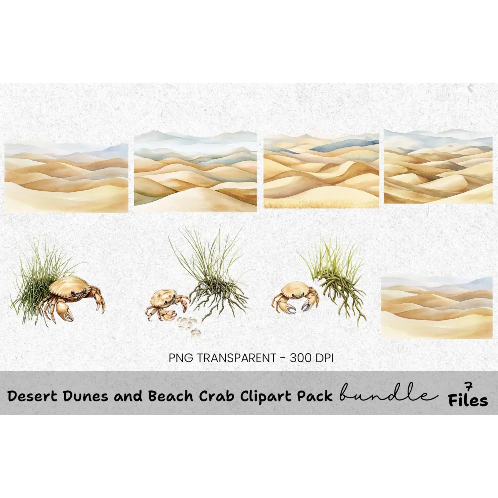 Desert Dunes and Beach Crab Clipart Bundle