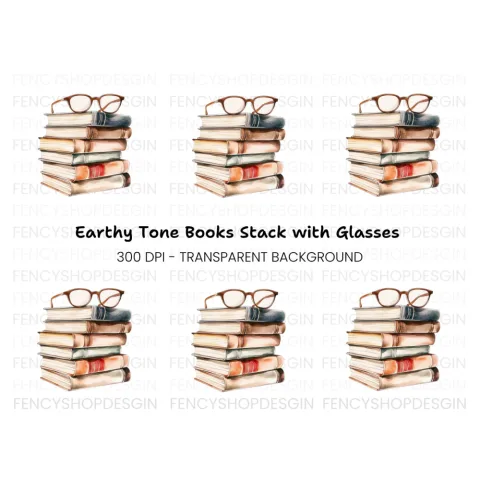 Stack of Books with Reading Glasses Clipart Bundle