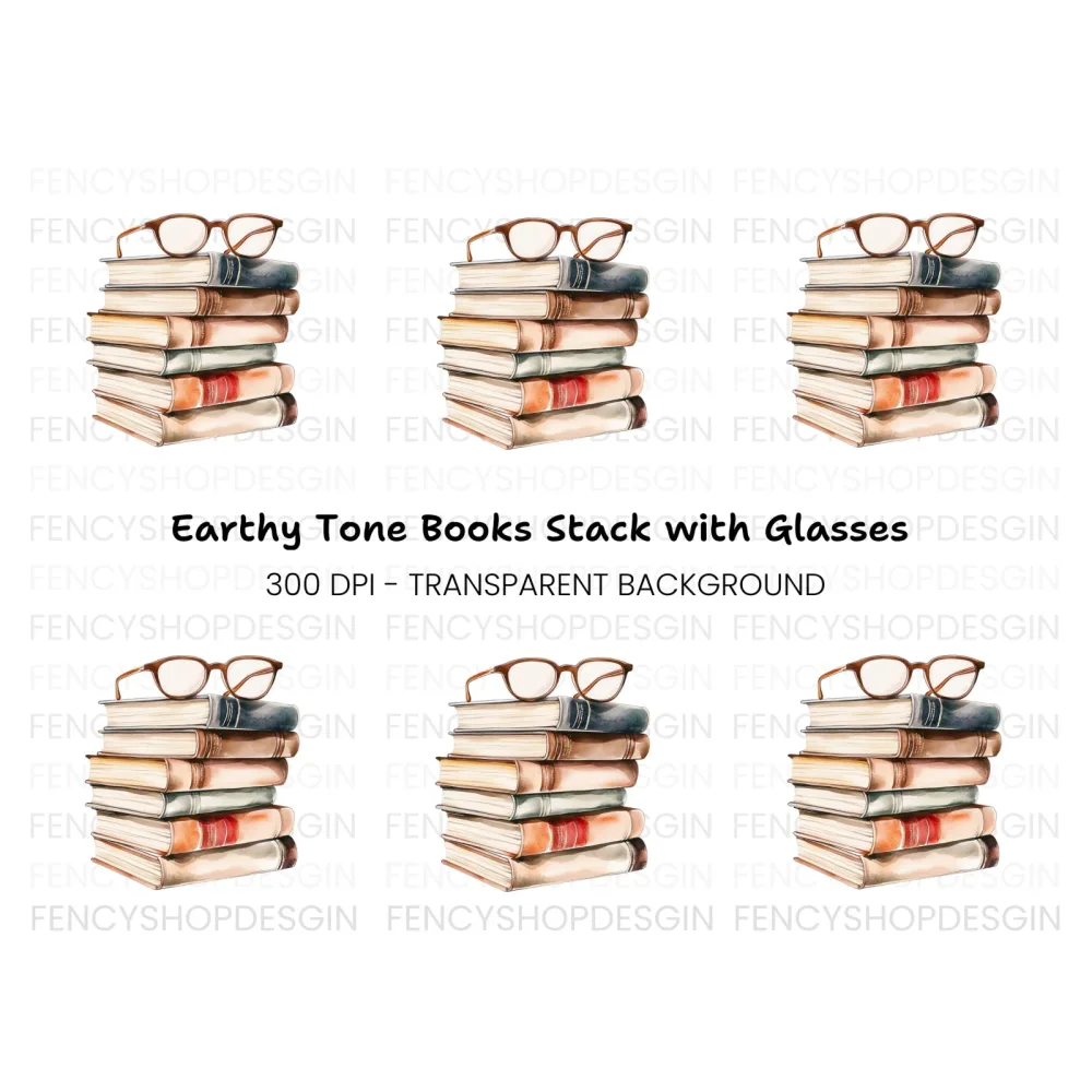 Stack of Books with Reading Glasses Clipart Bundle