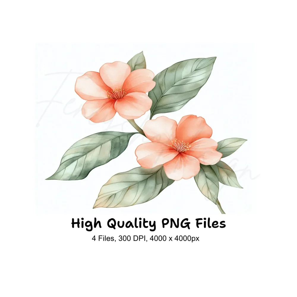 Peach Floral Clipart Bundle
