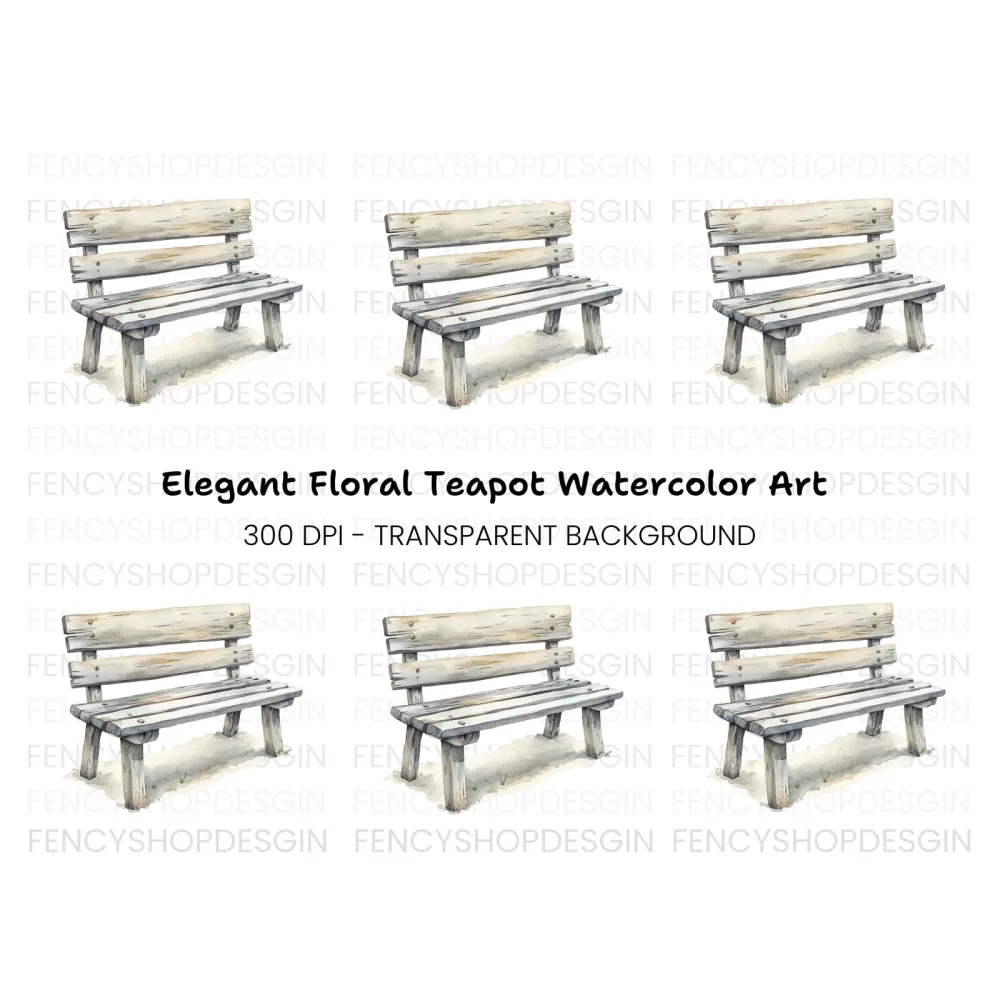 Rustic Wooden Bench Clipart Bundle