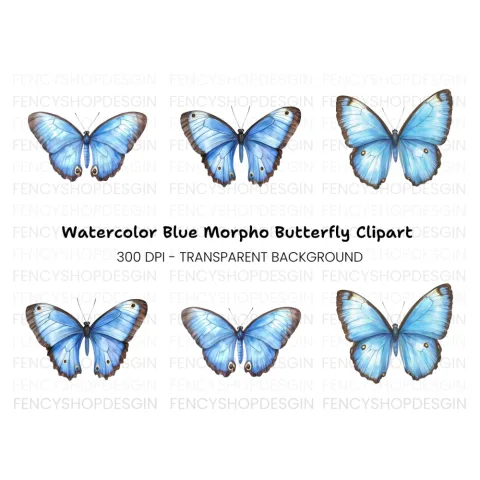 Blue Butterfly Clipart Bundle