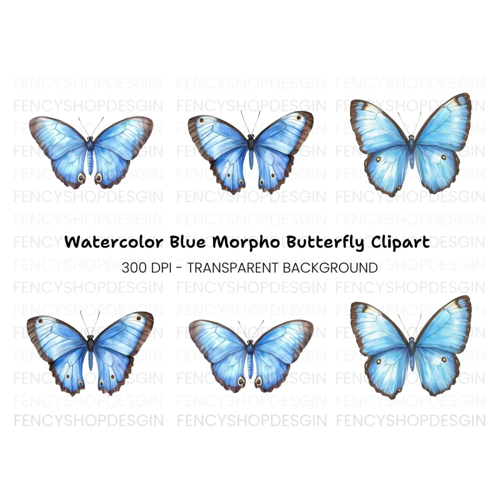 Blue Butterfly Clipart Bundle