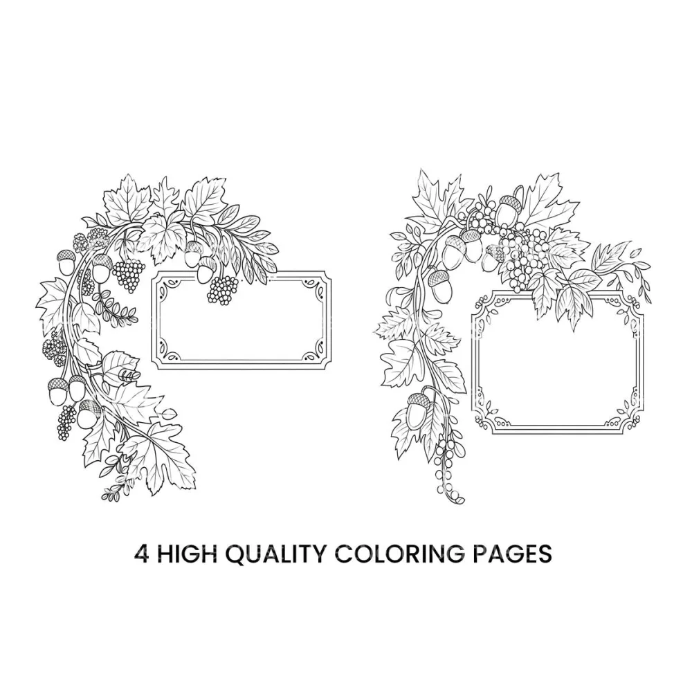 Autumn Leaves and Berries Frame Coloring Books