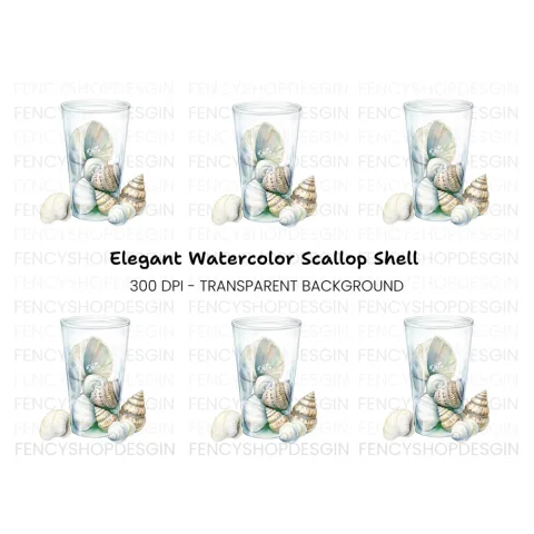 Seashells in Glass Jar Clipart Bundle