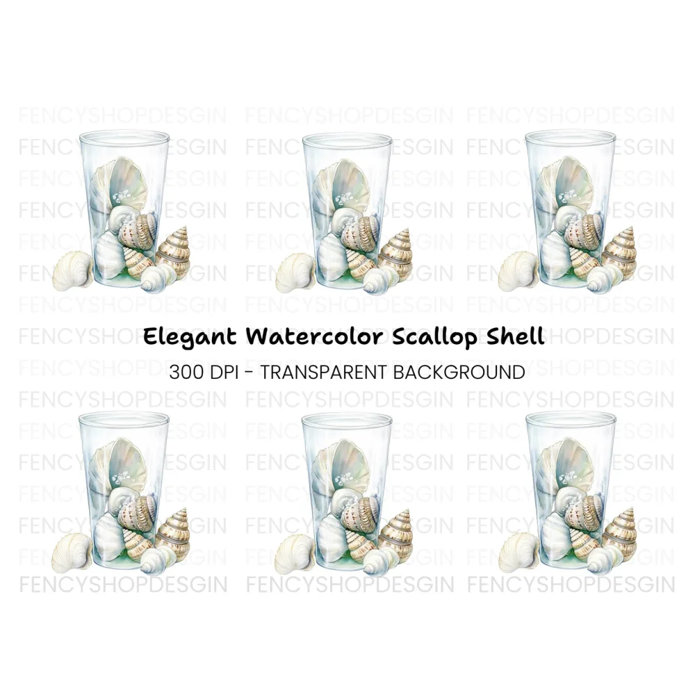 Seashells in Glass Jar Clipart Bundle